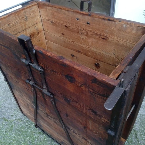 Wooden tobacco press with metal screw mechanism, rustic bar furniture
