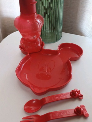 Mickey plate, bottle, spoon and fork set by Tupperware new