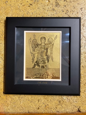24K Gold Pafilas with Michael Panormitis in Wood Carved Frame