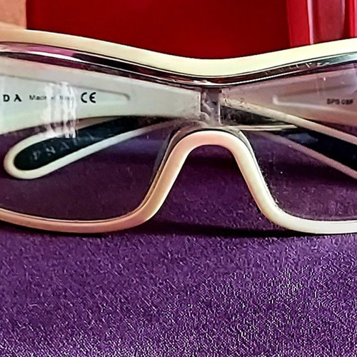 Prada Sport Linea Rossa Sunglasses used, white and beige wrap-around mask style