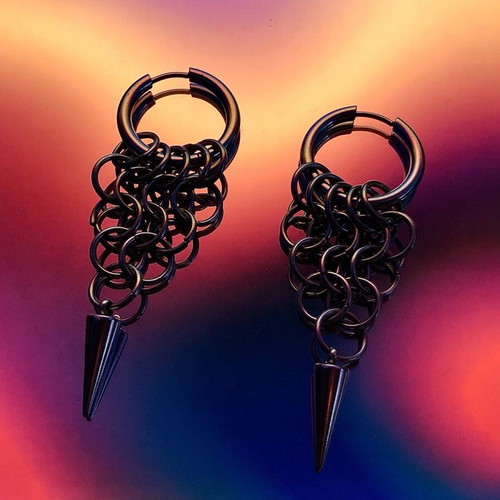Punk goth chainmail earrings new, silver