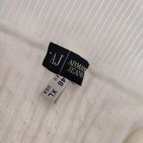 Armani Jeans short sleeve knit sweater white with navy blue detail like new