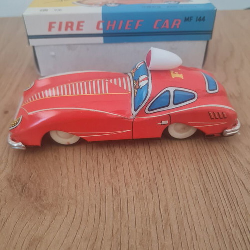 MF144 Fire Chief tin car like new, rare vintage toy