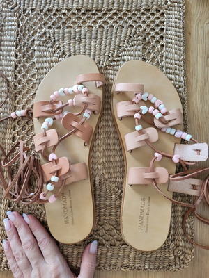 Leather handmade sandals new, beige, size 39
