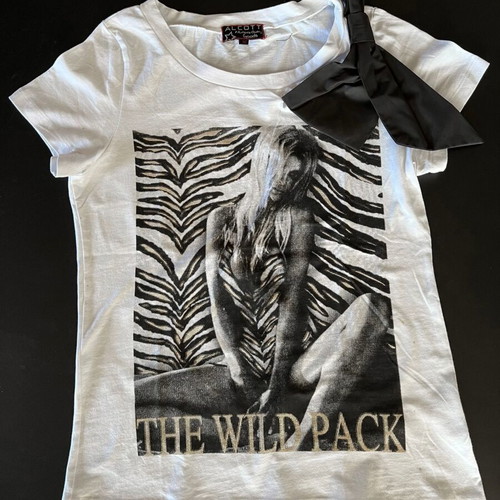 Alcott white t-shirt with print and satin bow new, size S