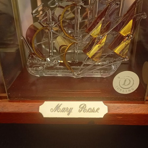 Mary Rose Collectible Glass Ship in Display Case like new