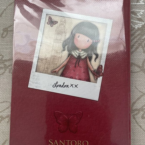 Santoro Gorjuss stationery set with notebook, stamp, erasers, bookmark