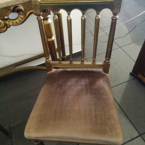 Console set with mirror and 2 small chairs made of gilded wood like new