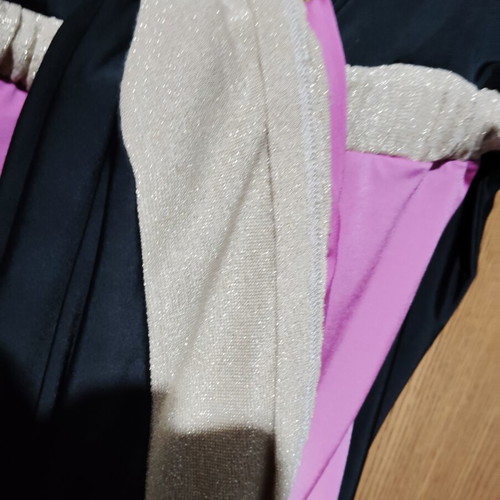 Evening dress elastic with back tie, like new, pink and gold