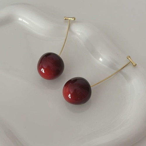 Cherry earrings new, red and gold color