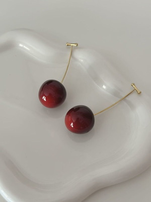 Cherry earrings new, red and gold color