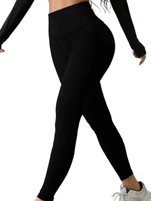 Women's elastic black leggings new, high-waisted for belly control