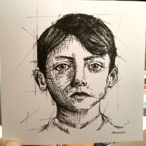 Portrait new hand-drawn with pen on 240gsm watercolor paper