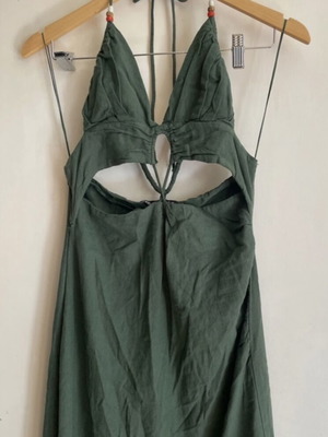 Zara linen long dress new, dark green with beads
