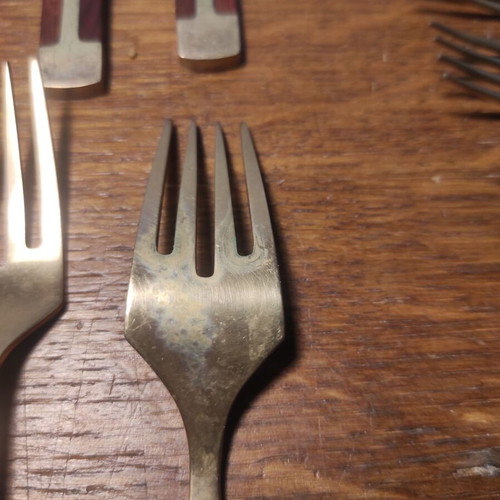Vintage brass and rosewood cutlery set, 93 pieces, Mid-Century