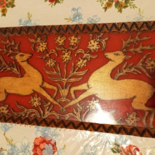 Wooden tray with deer like new, handmade