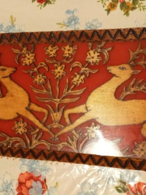 Wooden tray with deer like new, handmade
