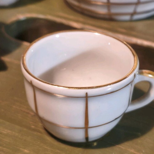 Rafit liqueur raki set used, porcelain with checkered pattern