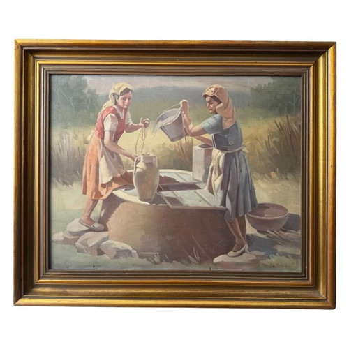 Oil painting Kopeles sto Pigadi by Dimitris Chytiris like new