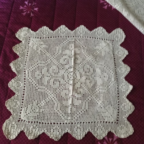 Handmade double crochet blanket new, white with decorative pillow