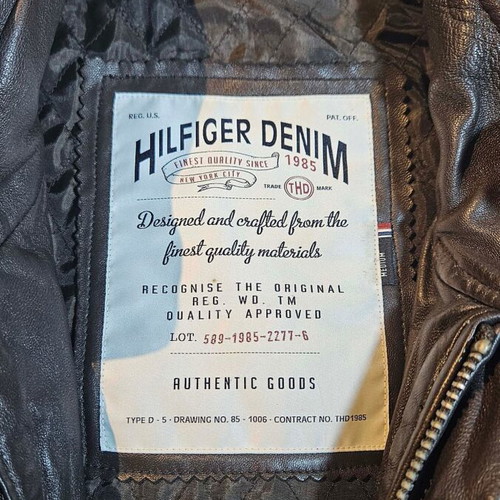 Hilfiger Denim men's leather jacket used, brown to gray, size M