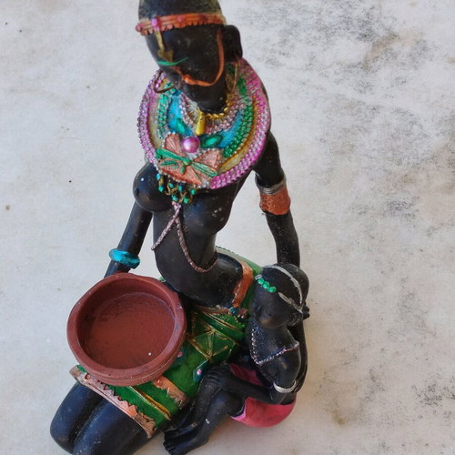 African statue of mother and child new with colorful decorations
