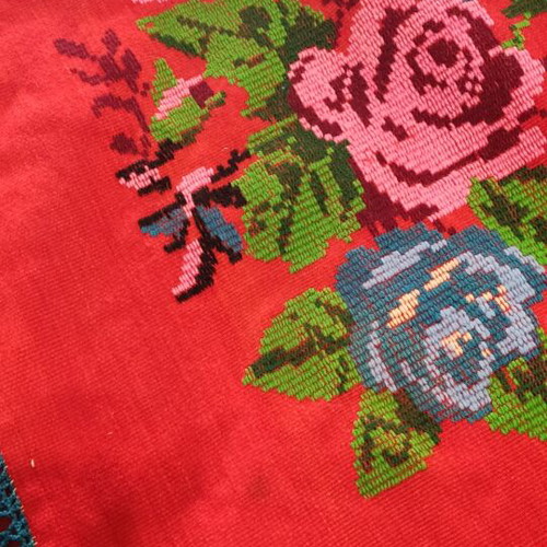 Woolen vintage throw with handmade embroidery like new