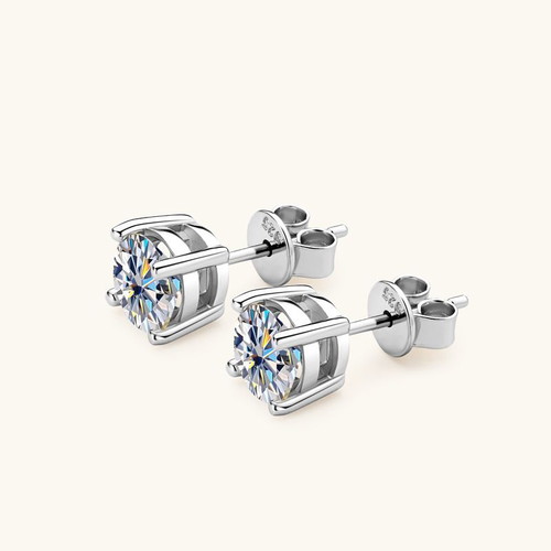 4mm Moissanite Stud Earrings 14K White Gold Plated GRA Certified