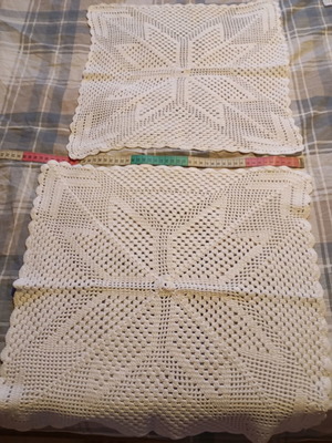 Crochet square used, pack of two, thick white cotton yarn