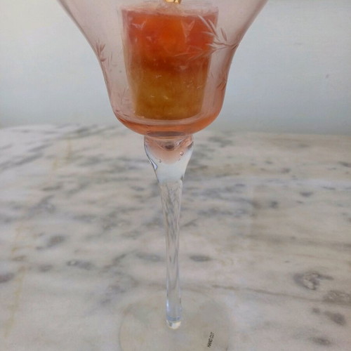 Hand cut candlestick new, traditional glass with two candles