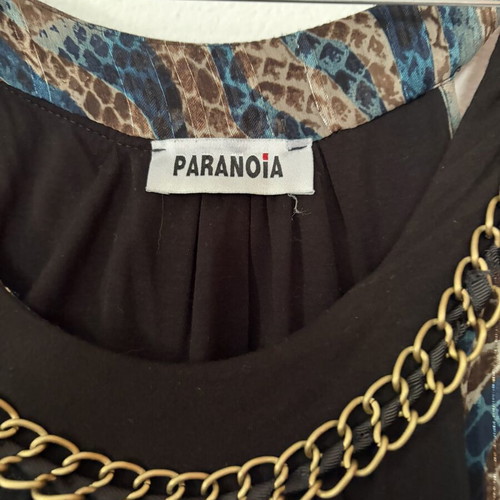 Paranoia mini dress size L like new, black with blue leopard print