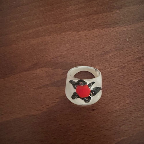 White ring with flower like new, multicolored