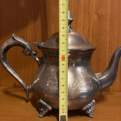 Vintage EPNS Silver Plated Teapot used, oriental design with feet