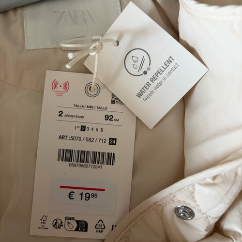 Zara quilted jacket new with tags, water repellent, beige, size 92cm