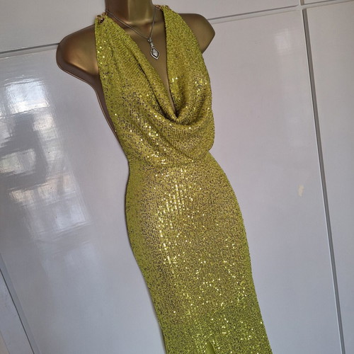 Mya dress new with tags size small lime green sequin with gold chain back