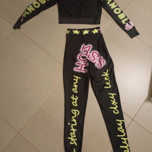 Leggings set like new, black and multicolor, lycra fabric