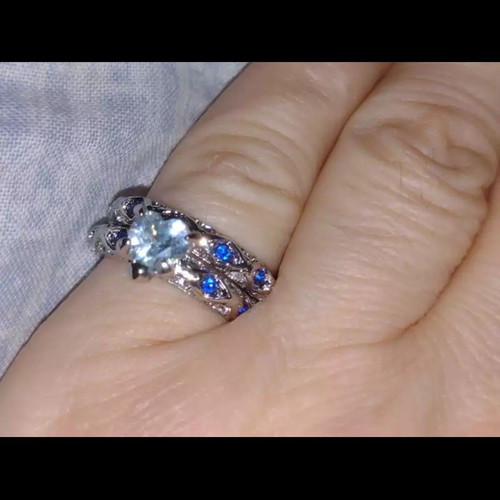 Double Heart Ring new, sterling silver with sapphires and diamonds