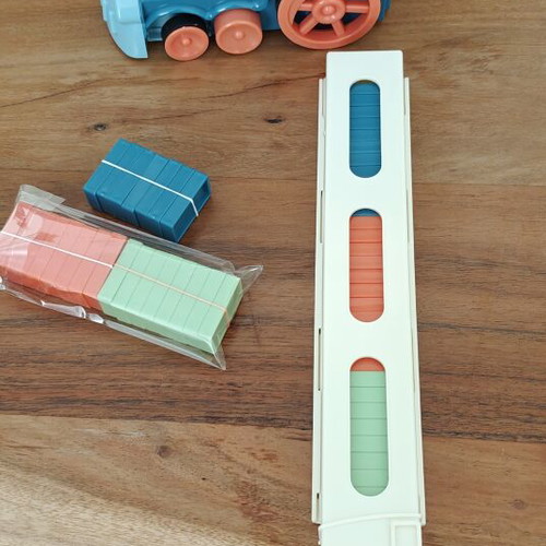 Domino train automatic toy with 56 domino pieces