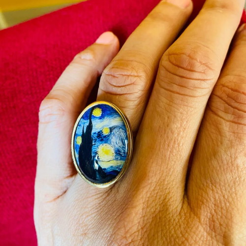 Handmade adjustable ring with Vincent Van Gogh Starry Night