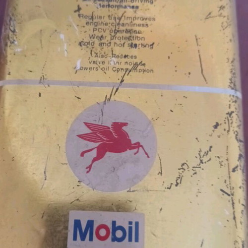 Mobil empty vintage tin box used, collectible from 80s 90s