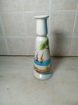 Decorative ceramic candle holder with painted sailboats like new