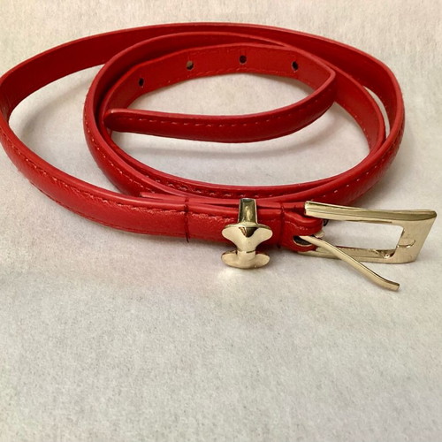 Red Thin Belt with Gold Buckle Like New