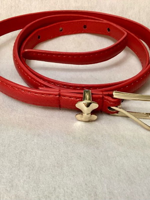 Red Thin Belt with Gold Buckle Like New