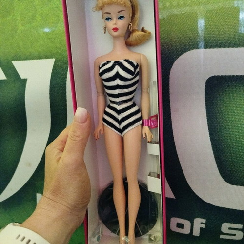 Barbie Mattel doll with black and white vintage bathing suit, new