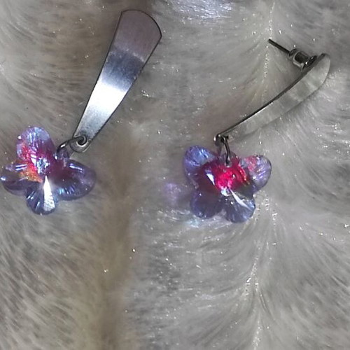 Women's earrings with purple crystal butterfly shape new