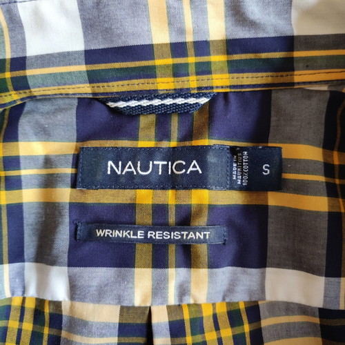 Nautica check shirt, size S fits M, blue and yellow