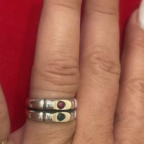 Silver gold 925 585 ring with ruby and emerald used, size 54