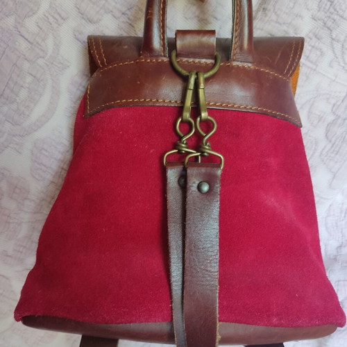 Backpack vintage genuine leather suede small used, boho chic