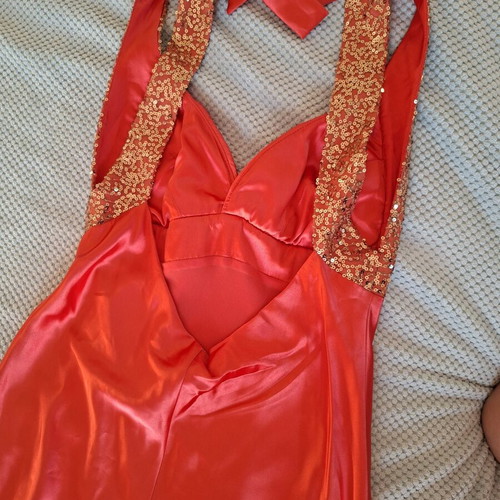 Coral long dress with sequins size medium for wedding or baptism like new