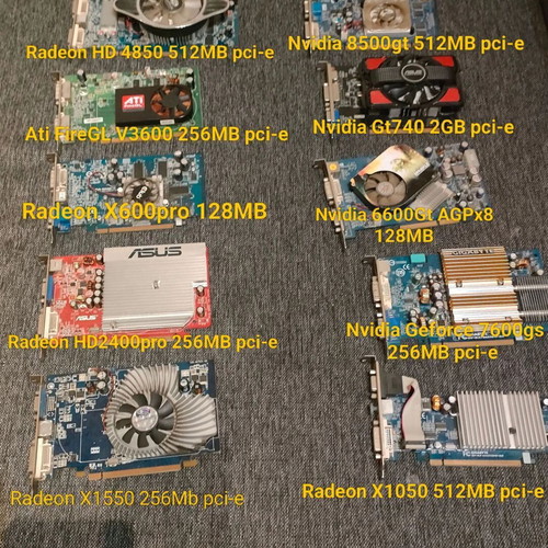 Radeon X600 Pro and Nvidia 6600GT graphics cards used, broken